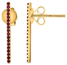 ESTATE .19CT AAA RUBY 14KT YELLOW GOLD 3D CLASSIC BAR FUN HANGING EARRINGS