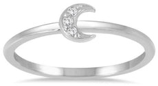 ESTATE .03CT DIAMOND 14KT WHITE GOLD CLASSIC THREE STONE CRESCENT MOON FUN RING