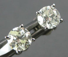 ESTATE .92CT DIAMOND 14KT WHITE GOLD 3D CLASSIC ROUND FOUR PRONG STUD EARRINGS