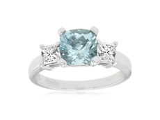 2.05CT DIAMOND & AAA AQUAMARINE 14KT WHITE GOLD CUSHION PRINCESS ENGAGEMENT RING