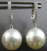 ESTATE .12CT DIAMOND & AAA SOUTH SEA PEARL 14KT WHITE GOLD FUN HANGING EARRINGS