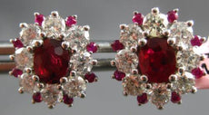 ESTATE LARGE 1.81CT DIAMOND & AAA RUBY 14KT WHITE GOLD 3D FLOWER STUD EARRINGS