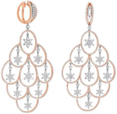 LARGE 5.75CT DIAMOND 18KT WHITE & ROSE GOLD 3D OVAL CHANDELIER HANGING EARRINGS