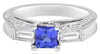 1.54CT DIAMOND & AAA TANZANITE 18KT WHITE GOLD 3D PRINCESS ROUND & BAGUETTE RING