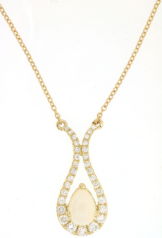 .73CT DIAMOND & AAA OPAL 14KT YELLOW GOLD 3D PEAR SHAPE LUCKY HORSESHOE NECKLACE