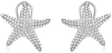 ESTATE LARGE 1.09CT DIAMOND 14KT WHITE GOLD 3D STARFISH CLIP ON EARRINGS
