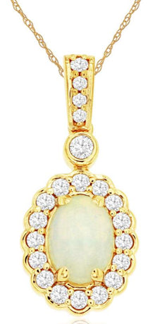 .75CT DIAMOND & AAA OPAL 14KT YELLOW GOLD OVAL & ROUND FLOWER FLOATING PENDANT