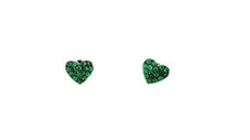ESTATE SMALL .16CT AAA EMERALD 18KT WHITE GOLD 3D HEART SHAPE PAVE STUD EARRINGS