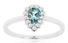 .49CT DIAMOND & AAA AQUAMARINE 14KT WHITE GOLD 3D FLOWER FRIENDSHIP LOVE RING
