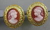 ANTIQUE 14K YELLOW GOLD LADY SHELL CAMEO FILIGREE OMEGA CLIP EARRINGS #20543