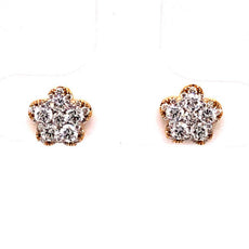 ESTATE .67CT DIAMOND 18K YELLOW GOLD 3D ROUND CLUSTER ROUND FLOWER STUD EARRINGS