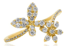 .46CT DIAMOND 14KT YELLOW GOLD 3D ROUND FLOWER BUTTERFLY CRISS CROSS LOVE RING