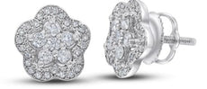 ESTATE .40CT DIAMOND 14KT WHITE GOLD 3D FLOWER HALO SCREWBACK STUD EARRINGS