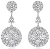 1.29CT DIAMOND 18KT WHITE GOLD 3D CLUSTER FLOWER HALO TEAR DROP HANGING EARRINGS