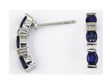 1.50CT DIAMOND & AAA SAPPHIRE 14K WHITE GOLD 3D CHANNEL 3 STONE HANGING EARRINGS