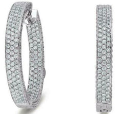 ESTATE 3.21CT DIAMOND 14KT WHITE GOLD MULTI ROW INSIDE OUT HOOP HANGING EARRINGS