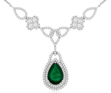 4.7CT DIAMOND & AAA EMERALD 14KT WHITE GOLD PEAR SHAPE & ROUND LARIAT NECKLACE