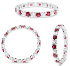 1.57CT DIAMOND & AAA RUBY 14KT WHITE GOLD 3D ROUND WEDDING BAND ANNIVERSARY RING