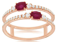 .79CT DIAMOND & AAA RUBY 14KT ROSE GOLD 3D OVAL & ROUND DOUBLE BAND LOVE RING