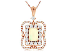 .95CT DIAMOND & AAA OPAL 14KT ROSE GOLD SQUARE & ROUND FLOWER FLOATING PENDANT