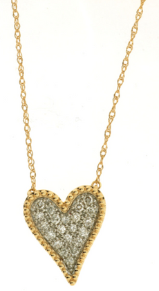 .21CT DIAMOND 14KT 2 TONE GOLD 3D ROUND PAVE HEART SHAPE FILIGREE LOVE NECKLACE