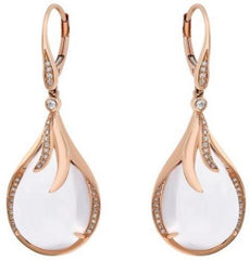 21.08CT DIAMOND & AAA ROSE QUARTZ 14K ROSE GOLD 3D MULTI LEAF TEAR DROP EARRINGS