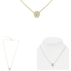 ESTATE .14CT DIAMOND 14KT YELLOW GOLD 3D OPEN FLOWER ADJUSTABLE LOVE NECKLACE