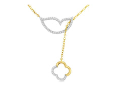 .27CT DIAMOND 14KT YELLOW GOLD 3D FLOWER BUTTERFLY LOVE KNOT LARIAT FUN NECKLACE