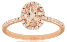 .84CT DIAMOND & AAA MORGANITE 14K ROSE GOLD 3D OVAL & ROUND HALO ENGAGEMENT RING