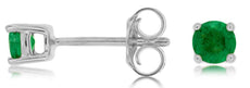 ESTATE .56CT AAA EMERALD 14KT WHITE GOLD 3D CLASSIC ROUND 4 PRONG STUD EARRINGS