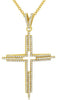 ESTATE .50CT DIAMOND 14K YELLOW GOLD CLASSIC 3 ROW DOUBLE CROSS FLOATING PENDANT