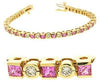 5.65CT DIAMOND & AAA PINK SAPPHIRE 14KT YELLOW GOLD 3D ROUND & PRINCESS BRACELET