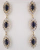 2.75CT DIAMOND & AAA SAPPHIRE 14K 2 TONE GOLD 3 STONE HALO LEAF HANGING EARRINGS