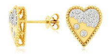 ESTATE .35CT DIAMOND 14KT YELLOW GOLD PAVE ETOILE HEART SHAPE LOVE STUD EARRINGS