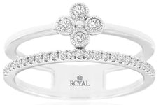 .20CT DIAMOND 14K WHITE GOLD 3D ROUND FLORAL FILIGREE 2 ROW FRIENDSHIP LOVE RING