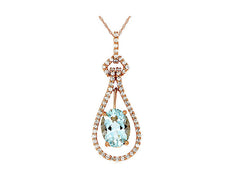 1.32CT DIAMOND & AAA AQUAMARINE 14KT WHITE GOLD OVAL & ROUND TEAR DROP PENDANT