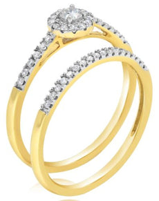.32CT DIAMOND 14KT YELLOW GOLD ROUND CLASSIC FLOWER ENGAGEMENT WEDDING RING SET