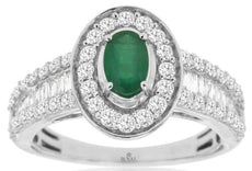 1.44CT DIAMOND & AAA EMERALD 14KT WHITE GOLD OVAL ROUND & BAGUETTE CLASSIC RING