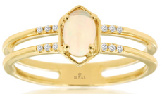 .39CT DIAMOND & AAA OPAL 14KT YELLOW GOLD OVAL & ROUND DOUBLE BAND HEXAGON RING