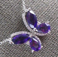 1.89CT DIAMOND & AAA AMETHYST 14KT WHITE GOLD 3D MULTI SHAPE BUTTERFLY NECKLACE