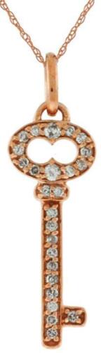 ESTATE .15CT DIAMOND 14KT ROSE GOLD 3D KEY TO YOUR HEART LOVE FLOATING PENDANT