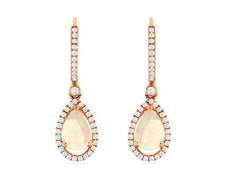 1.82CT DIAMOND & AAA OPAL 14KT ROSE GOLD 3D PEAR SHAPE & ROUND HANGING EARRINGS