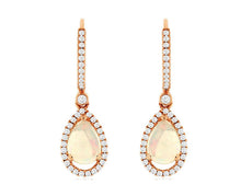 1.82CT DIAMOND & AAA OPAL 14KT ROSE GOLD 3D PEAR SHAPE & ROUND HANGING EARRINGS