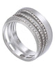WIDE .30CT DIAMOND 18KT WHITE GOLD MULTI ROW CRISS CROSS MATTE & SHINY FUN RING