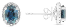 2.44CT DIAMOND & AAA SAPPHIRE 14KT WHITE GOLD OVAL & ROUND FLOWER STUD EARRINGS