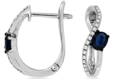 ESTATE .60CT DIAMOND AAA SAPPHIRE 14K WHITE GOLD OVAL & ROUND HANGING EARRINGS