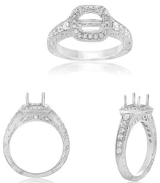 .50CT DIAMOND 14KT WHITE GOLD 3D ROUND 4 PRONG SQUARE SEMI MOUNT ENGAGEMENT RING