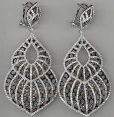 LARGE 5.4CT DIAMOND 18KT WHITE GOLD 3D DOUBLE TEAR DROP LEAF HANGING EARRINGS