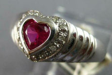 ESTATE .07CT DIAMOND & AAA RUBY 14KT WHITE GOLD 3D HEART SHAPE HALO LOVE RING