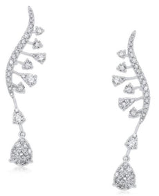 ESTATE .81CT DIAMOND 14KT WHITE GOLD ROUND MULTI LEAF TEAR DROP HANGING EARRINGS